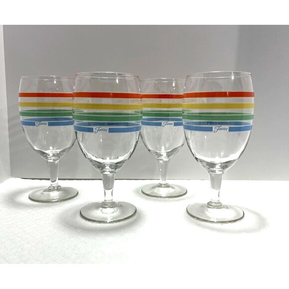 Fiesta Other - Set of 4 Fiesta Multicolor Striped Footed Goblets/Wine Glasses, No Chips-EXCL